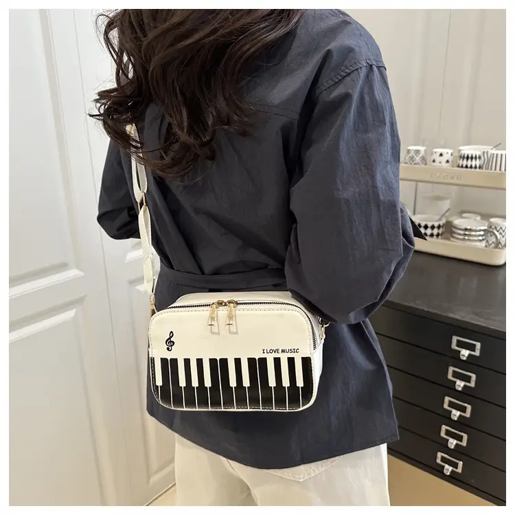 Piano Note Design Small Crossbody Bag Black White — feature 21