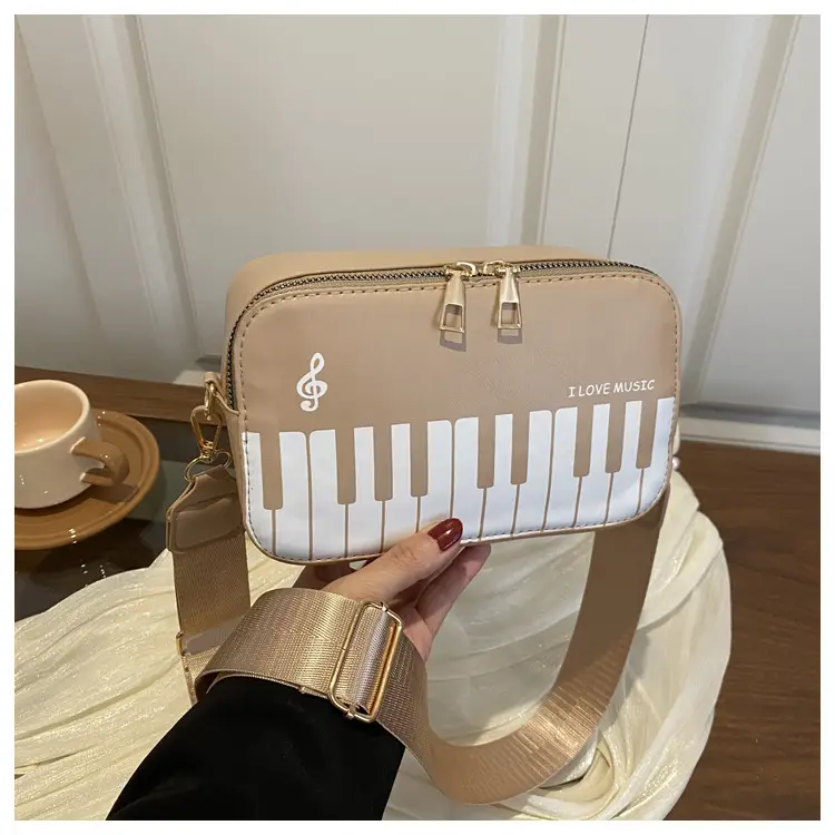 Piano Note Design Small Crossbody Bag Black White — feature 22