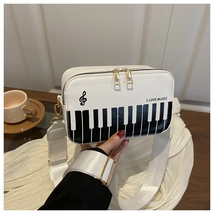 Piano Note Design Small Crossbody Bag Black White — feature 23