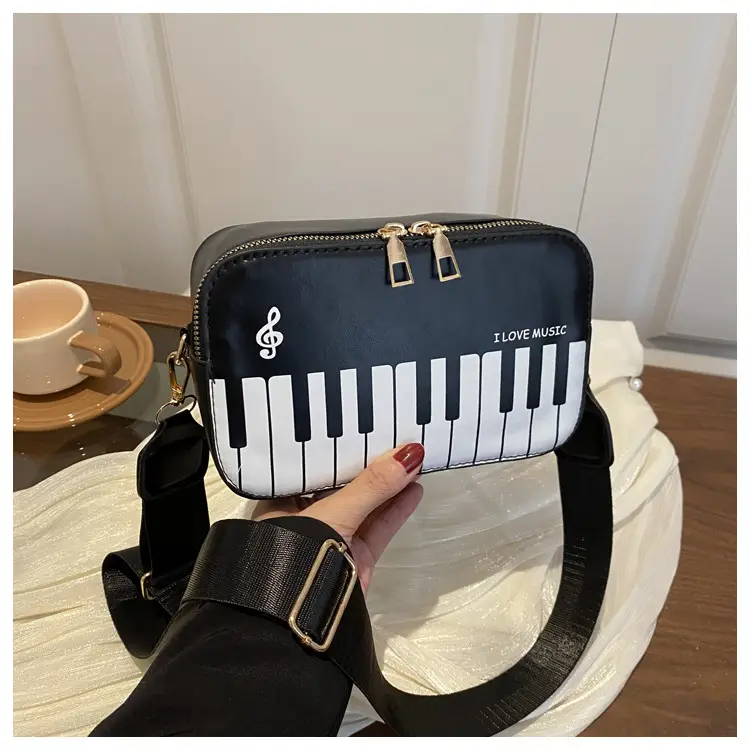 Piano Note Design Small Crossbody Bag Black White — feature 24