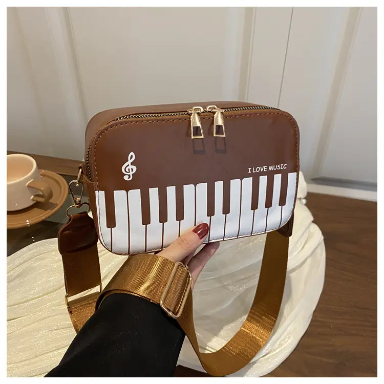 Piano Note Design Small Crossbody Bag Black White — feature 25