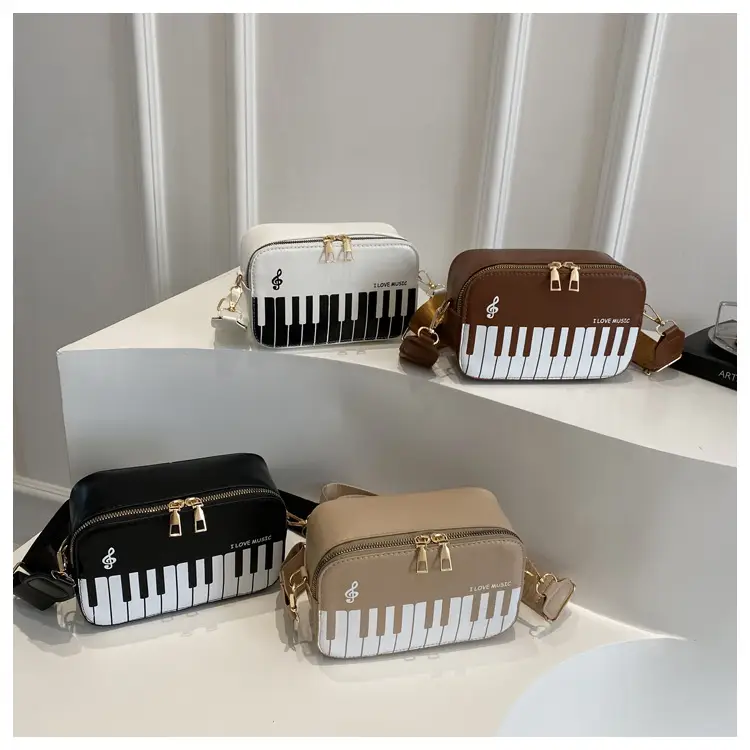 Piano Note Design Small Crossbody Bag Black White — feature 26