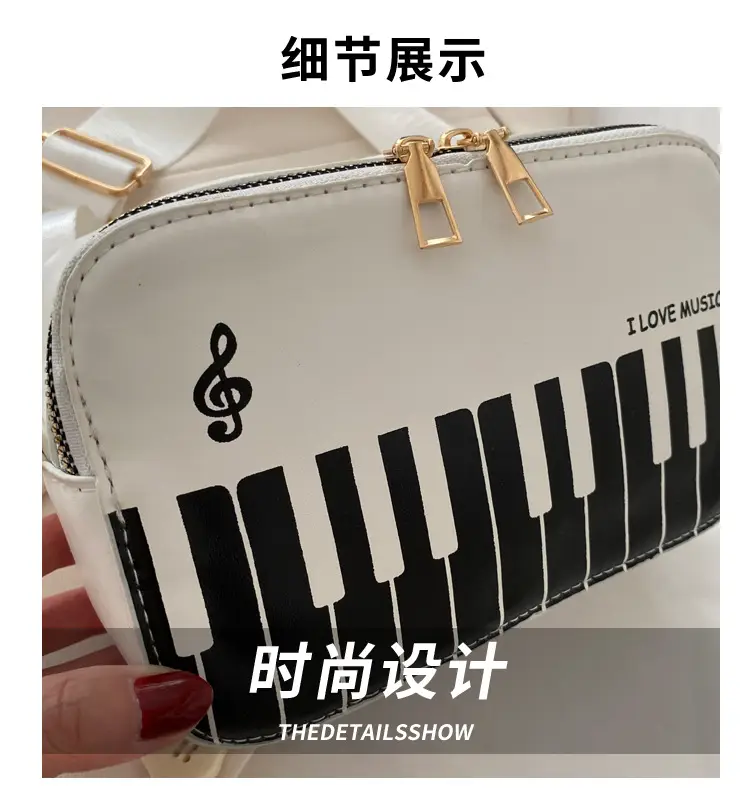Piano Note Design Small Crossbody Bag Black White — feature 4