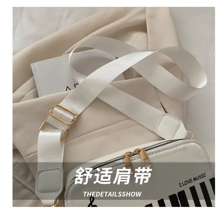 Piano Note Design Small Crossbody Bag Black White — feature 5