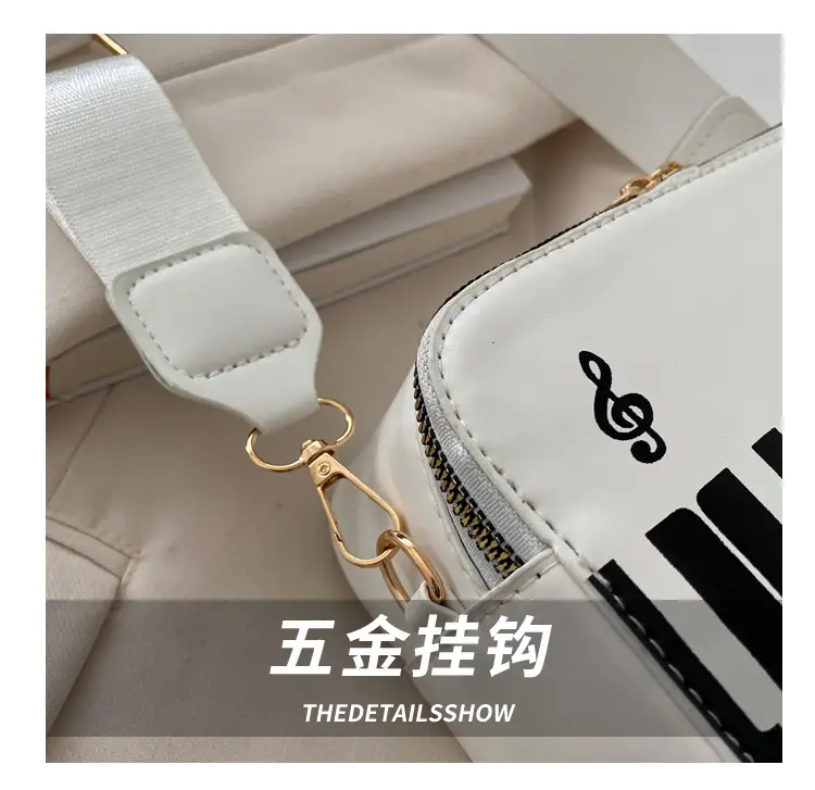 Piano Note Design Small Crossbody Bag Black White — feature 7