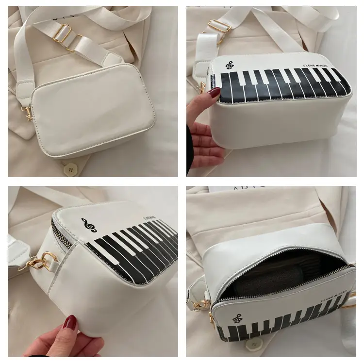 Piano Note Design Small Crossbody Bag Black White — feature 9
