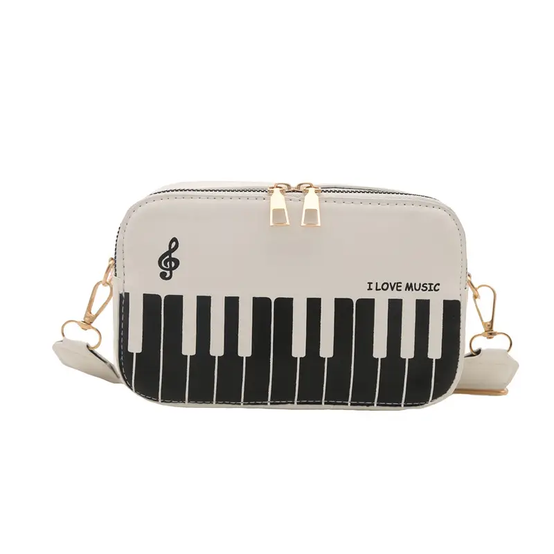 Piano Note Design Small Crossbody Bag Black White - Image 2