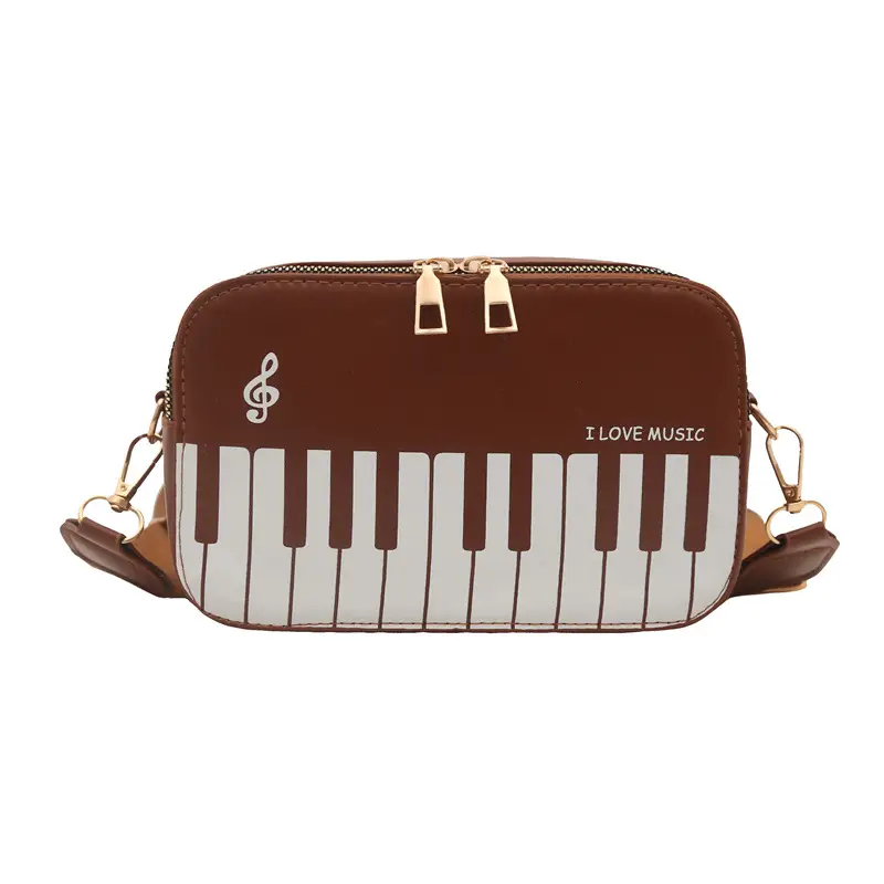 Piano Note Design Small Crossbody Bag Black White - Image 3