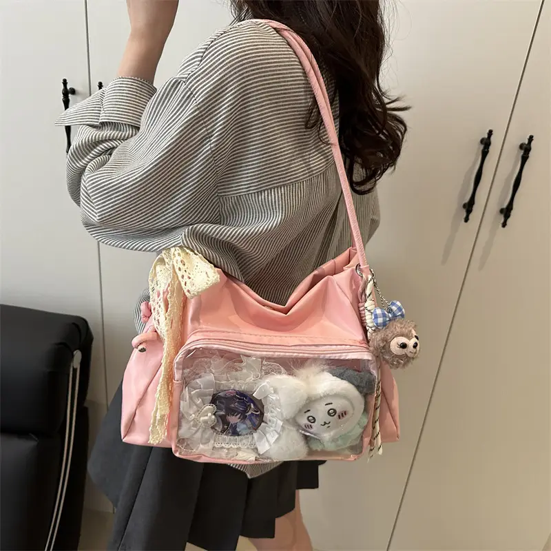Cute Pink Shoulder Bag with Clear Window for Women - Image 4