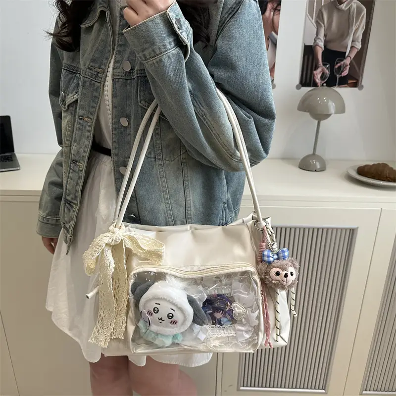 Cute Pink Shoulder Bag with Clear Window for Women - Image 5