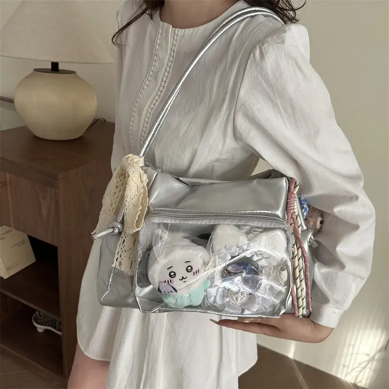 Cute Pink Shoulder Bag with Clear Window for Women - Image 6