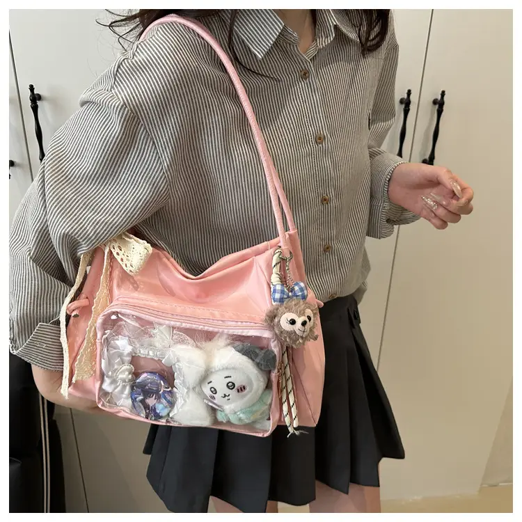 Cute Pink Shoulder Bag with Clear Window for Women — feature 11
