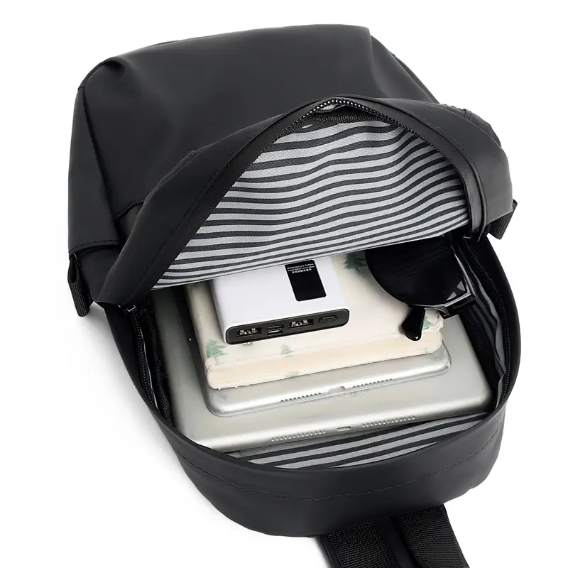 Men's Black Multi-Functional Crossbody Backpack with Zip Pockets - Image 6