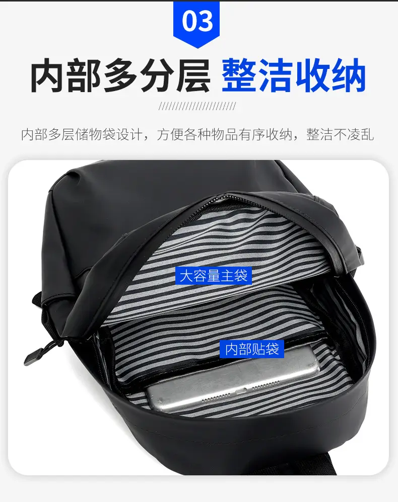 Men's Black Multi-Functional Crossbody Backpack with Zip Pockets — feature 10