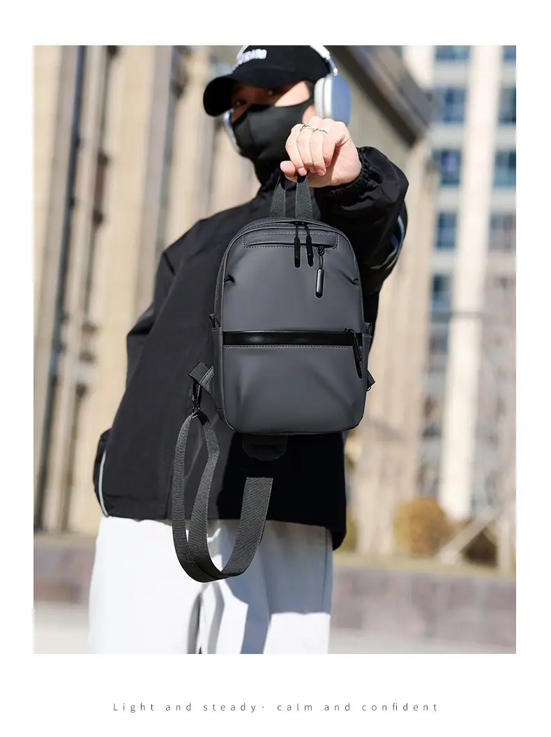 Men's Black Multi-Functional Crossbody Backpack with Zip Pockets — feature 15