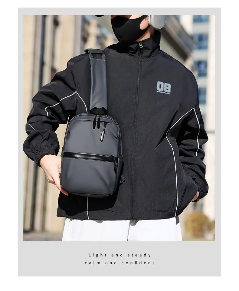 Men's Black Multi-Functional Crossbody Backpack with Zip Pockets — feature 16