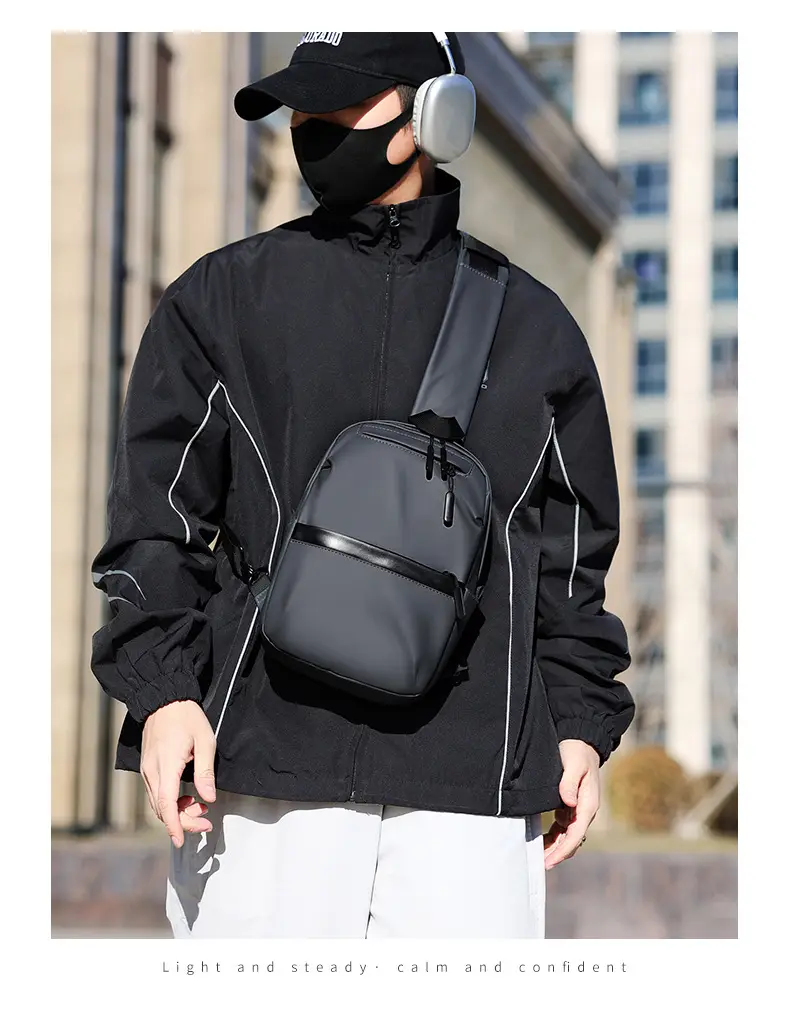 Men's Black Multi-Functional Crossbody Backpack with Zip Pockets — feature 17