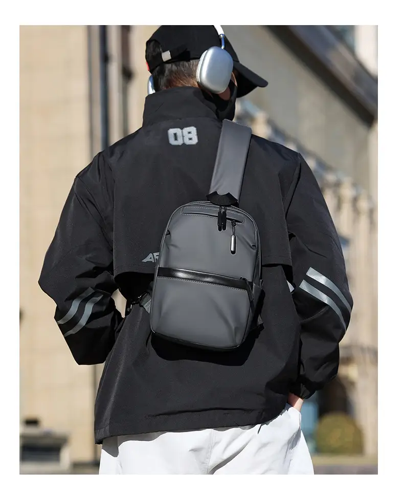 Men's Black Multi-Functional Crossbody Backpack with Zip Pockets — feature 18