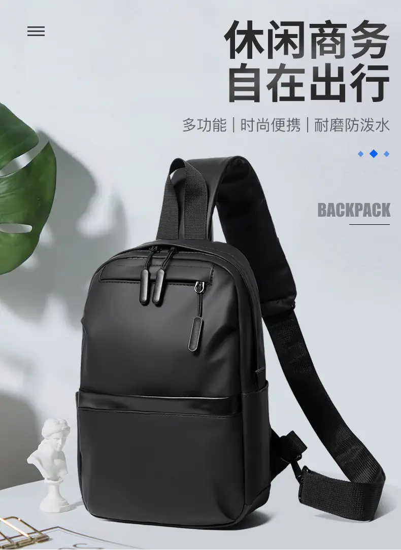 Men's Black Multi-Functional Crossbody Backpack with Zip Pockets — feature 2