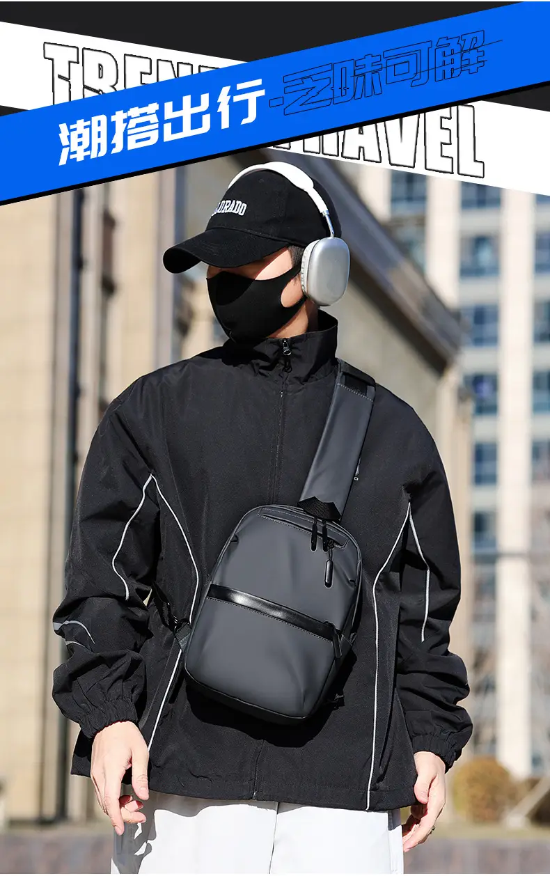 Men's Black Multi-Functional Crossbody Backpack with Zip Pockets — feature 5