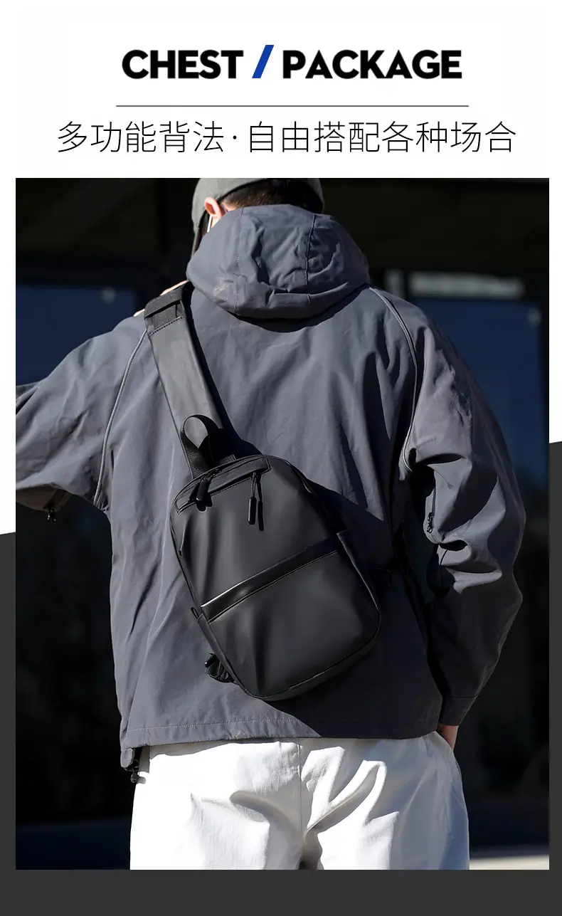 Men's Black Multi-Functional Crossbody Backpack with Zip Pockets — feature 6