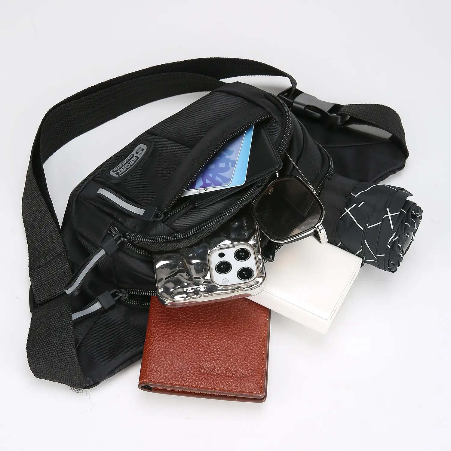 Men's Black Sports Waist Bag 6000mAh Large Capacity - Image 6