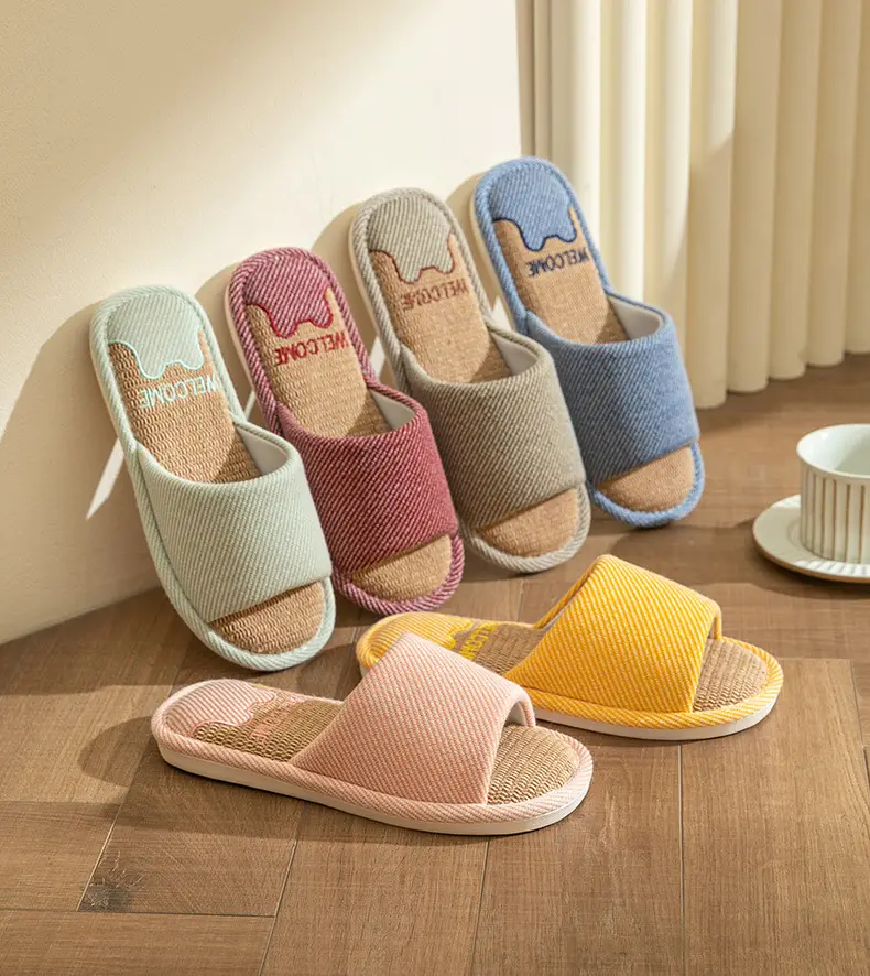 Linen Slippers Women's Summer Indoor Household Non-slip Home Floor Four Seasons Couple's Cotton Linen Slippers Men's — feature 7