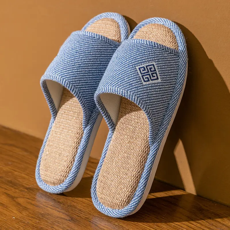 Linen Slippers Women's Summer Indoor Household Non-slip Home Floor Four Seasons Couple's Cotton Linen Slippers Men's