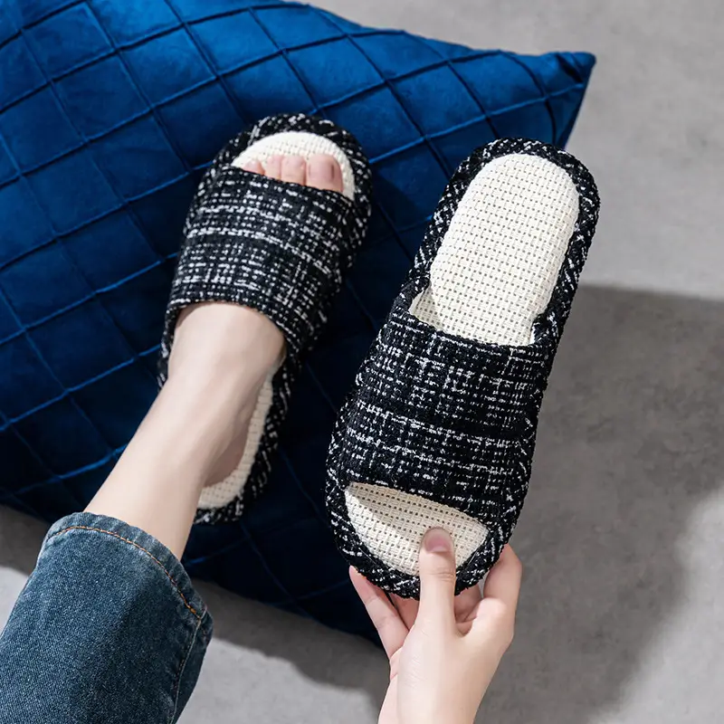 Linen Slippers Women's Summer Indoor Household Non-slip Home Floor Four Seasons Couple's Cotton Linen Slippers Men's