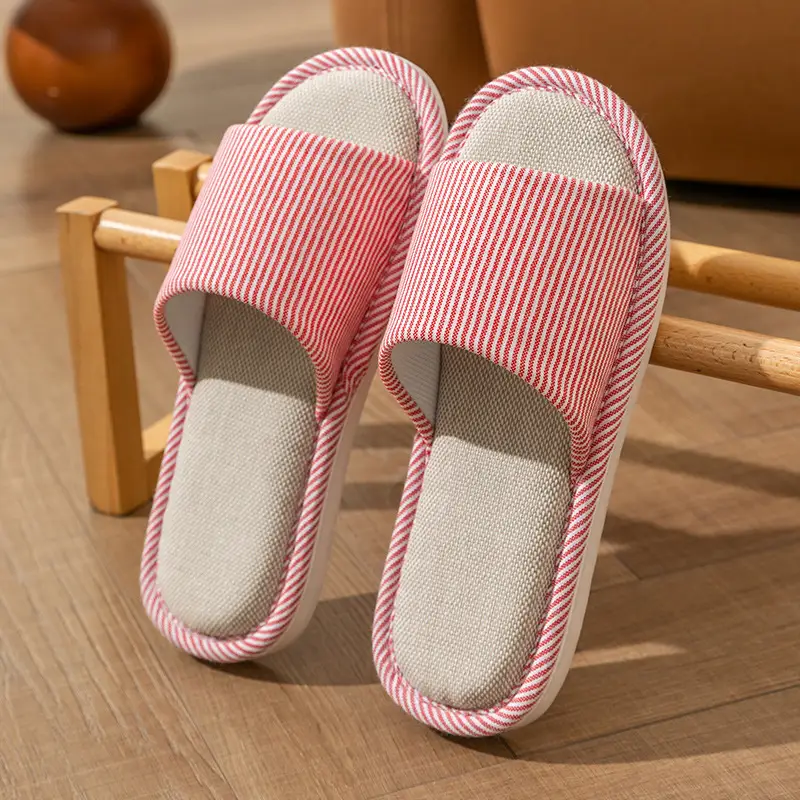 Linen Slippers Women's Summer Indoor Household Non-slip Home Floor Four Seasons Couple's Cotton Linen Slippers Men's