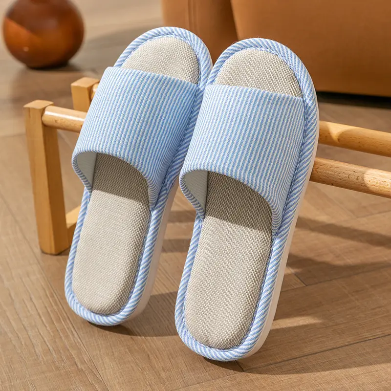 Linen Slippers Women's Summer Indoor Household Non-slip Home Floor Four Seasons Couple's Cotton Linen Slippers Men's