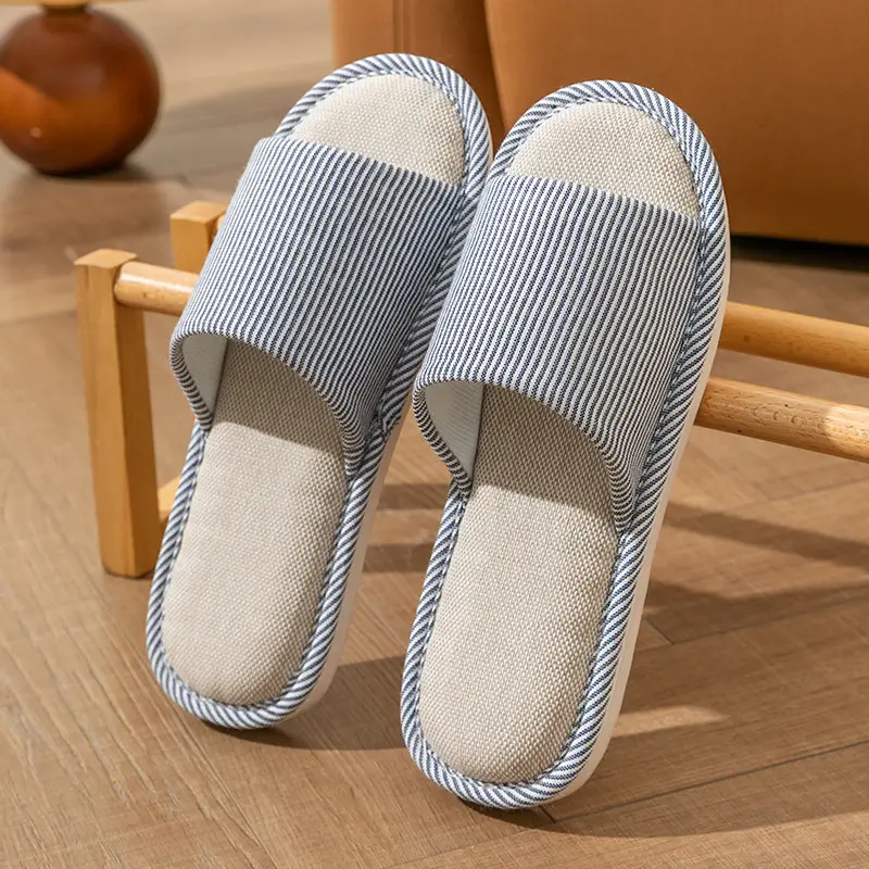 Linen Slippers Women's Summer Indoor Household Non-slip Home Floor Four Seasons Couple's Cotton Linen Slippers Men's
