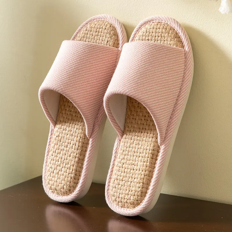 Linen Slippers Women's Summer Indoor Household Non-slip Home Floor Four Seasons Couple's Cotton Linen Slippers Men's
