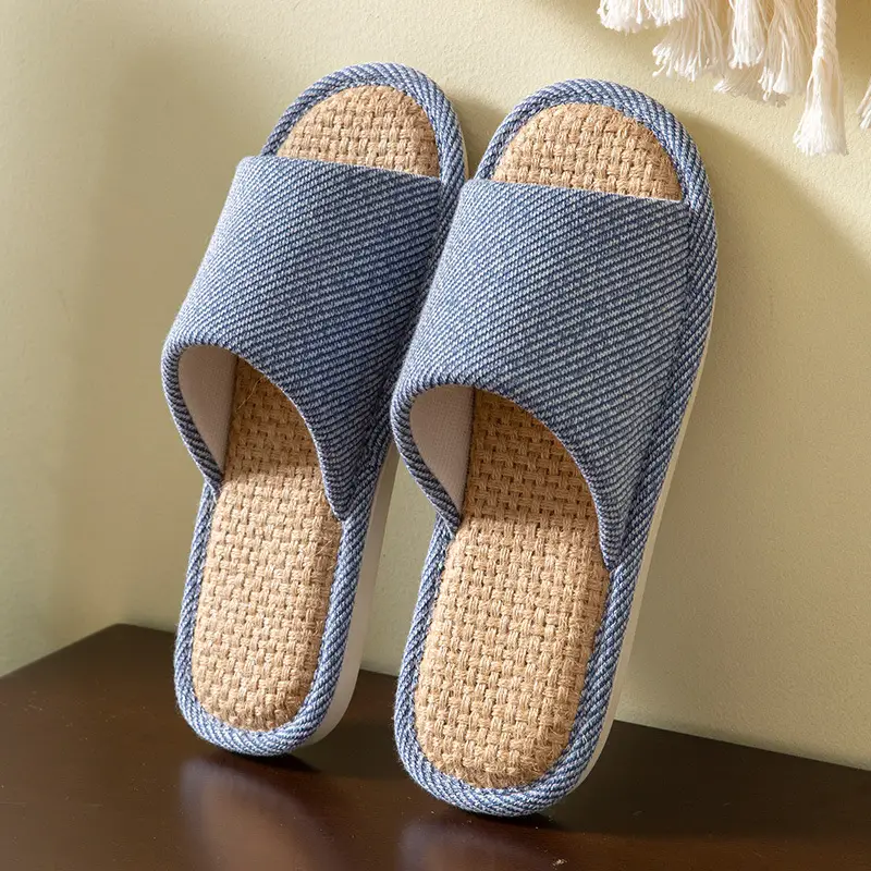 Linen Slippers Women's Summer Indoor Household Non-slip Home Floor Four Seasons Couple's Cotton Linen Slippers Men's