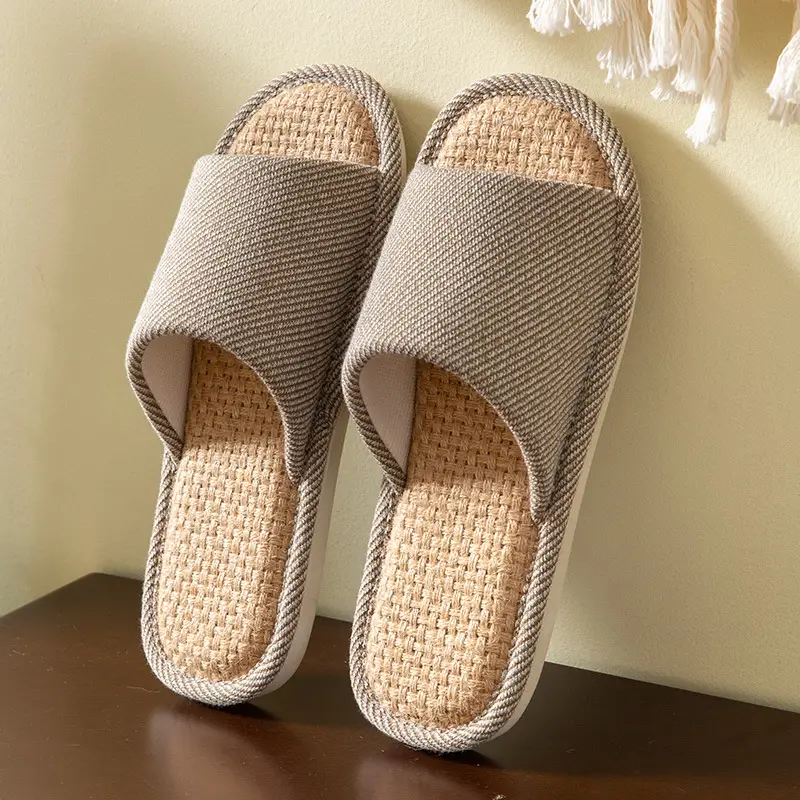 Linen Slippers Women's Summer Indoor Household Non-slip Home Floor Four Seasons Couple's Cotton Linen Slippers Men's