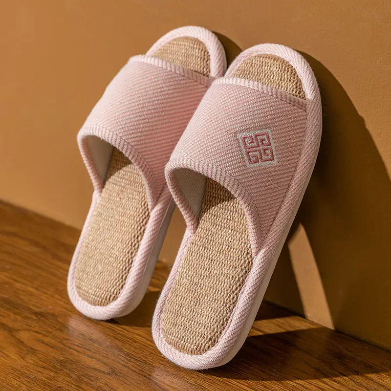 Linen Slippers Women's Summer Indoor Household Non-slip Home Floor Four Seasons Couple's Cotton Linen Slippers Men's