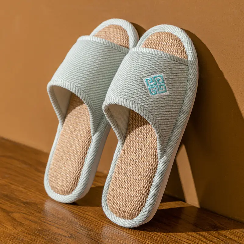 Linen Slippers Women's Summer Indoor Household Non-slip Home Floor Four Seasons Couple's Cotton Linen Slippers Men's
