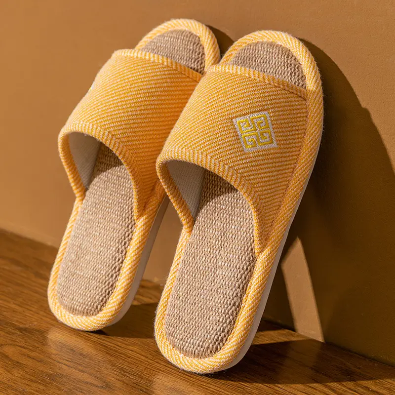Linen Slippers Women's Summer Indoor Household Non-slip Home Floor Four Seasons Couple's Cotton Linen Slippers Men's
