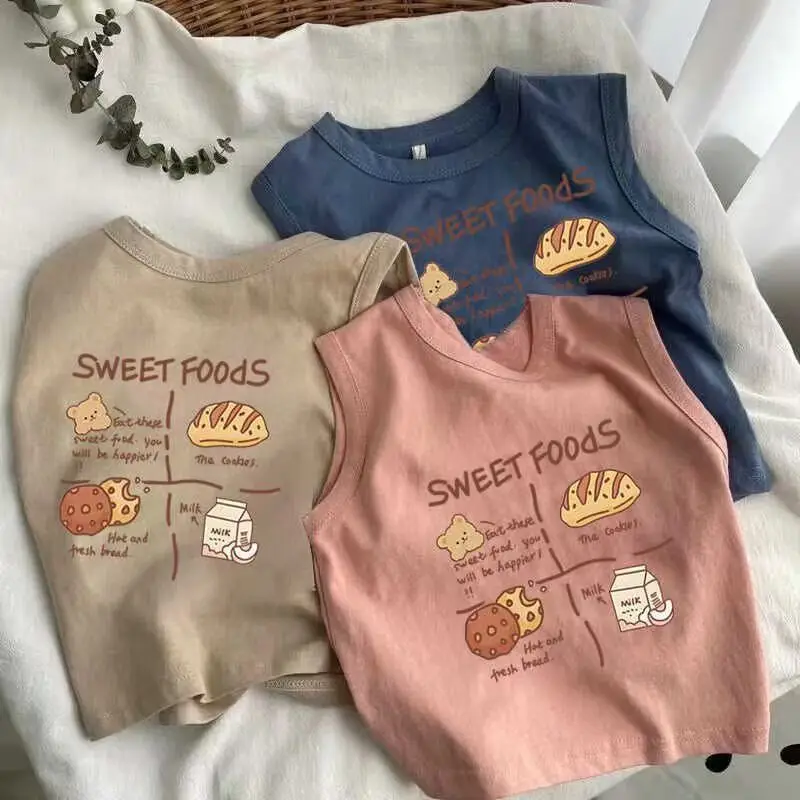Girls Sleeveless Cotton T-Shirt Sweet Food Print Pink — feature 1