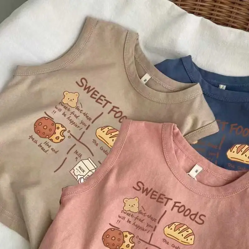 Girls Sleeveless Cotton T-Shirt Sweet Food Print Pink — feature 10