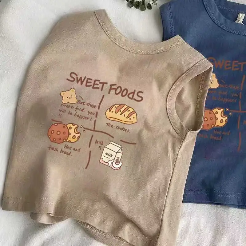 Girls Sleeveless Cotton T-Shirt Sweet Food Print Pink — feature 11