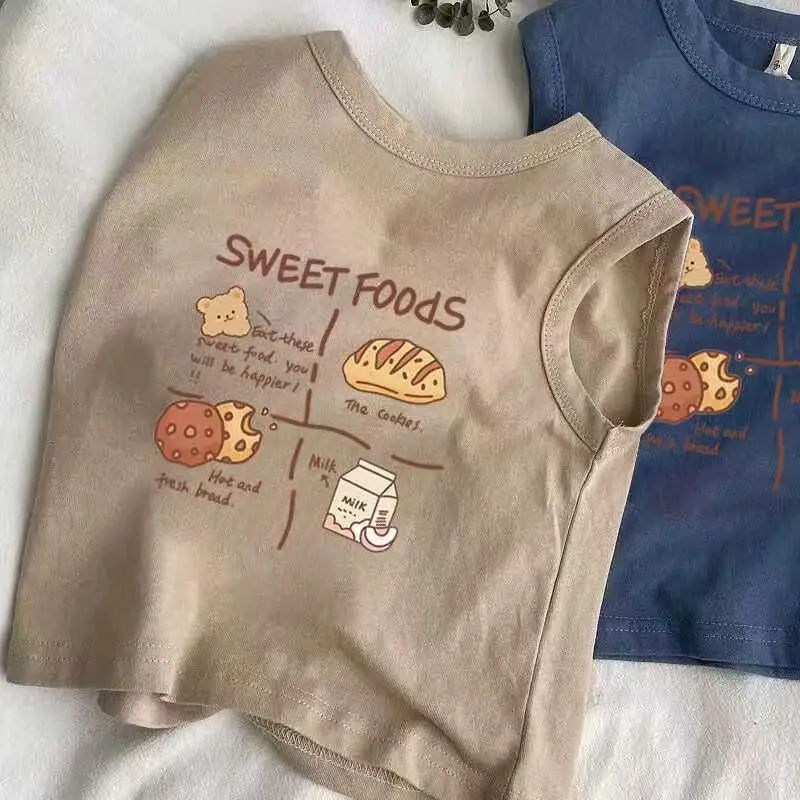 Girls Sleeveless Cotton T-Shirt Sweet Food Print Pink — feature 4