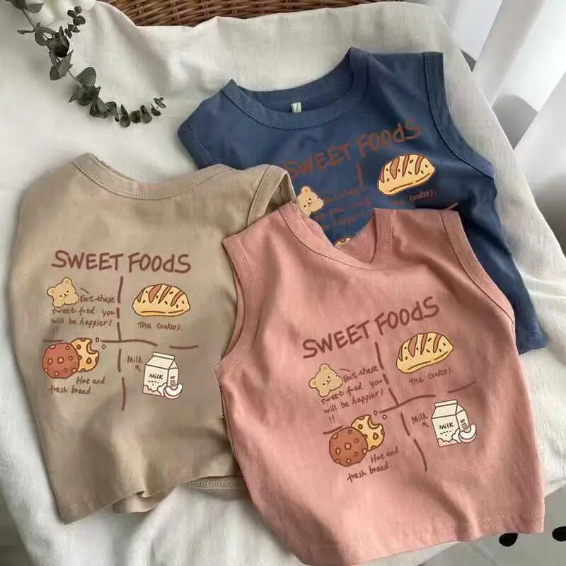 Girls Sleeveless Cotton T-Shirt Sweet Food Print Pink — feature 7