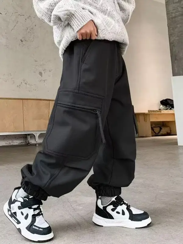 Boys' Black Cargo Trousers Large Spring Wear - Image 4