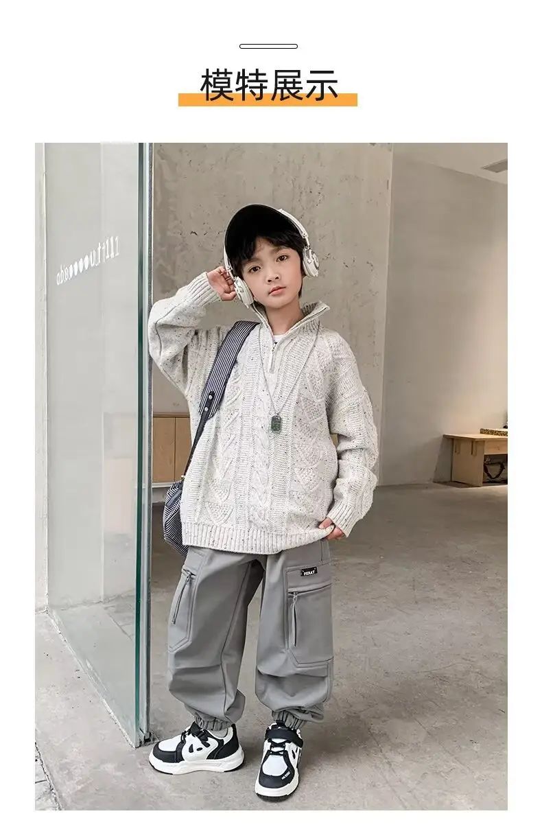 Boys' Black Cargo Trousers Large Spring Wear — feature 11