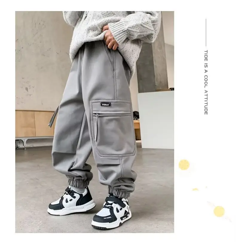 Boys' Black Cargo Trousers Large Spring Wear — feature 12