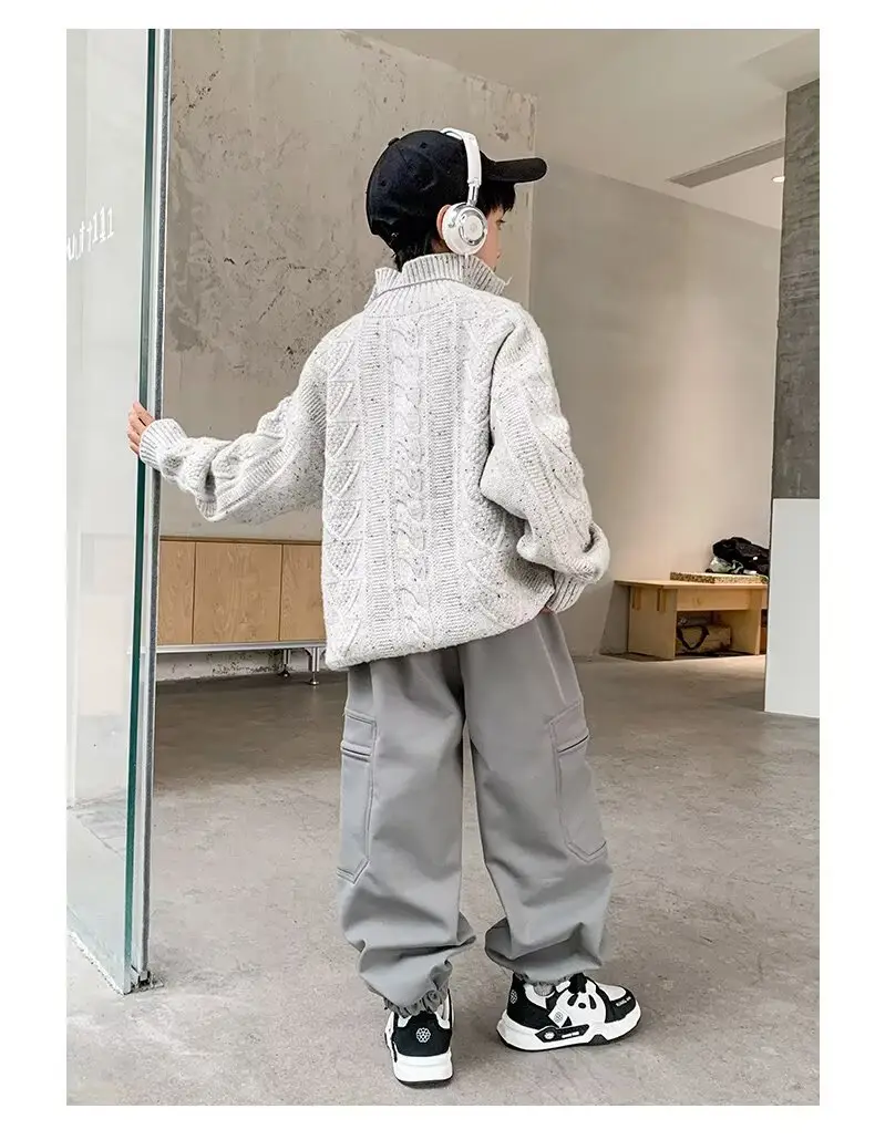 Boys' Black Cargo Trousers Large Spring Wear — feature 14