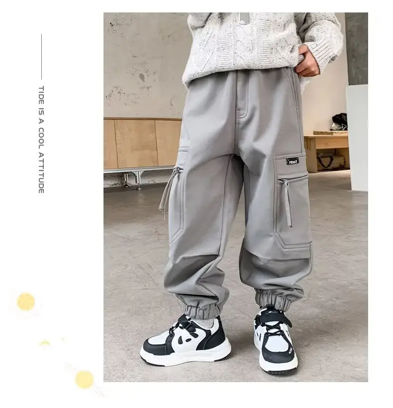 Boys' Black Cargo Trousers Large Spring Wear — feature 15
