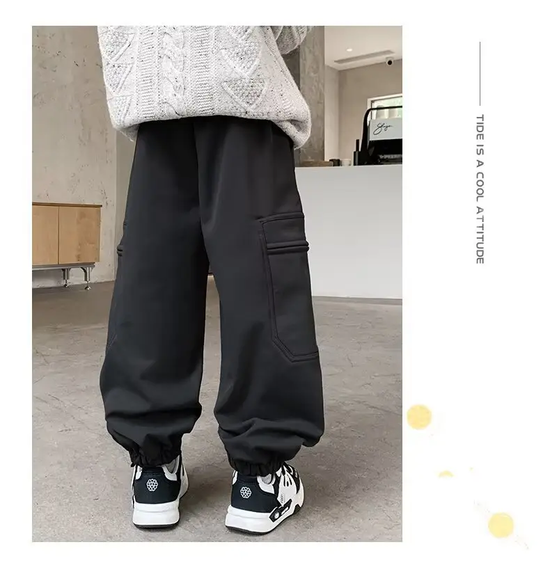 Boys' Black Cargo Trousers Large Spring Wear — feature 18