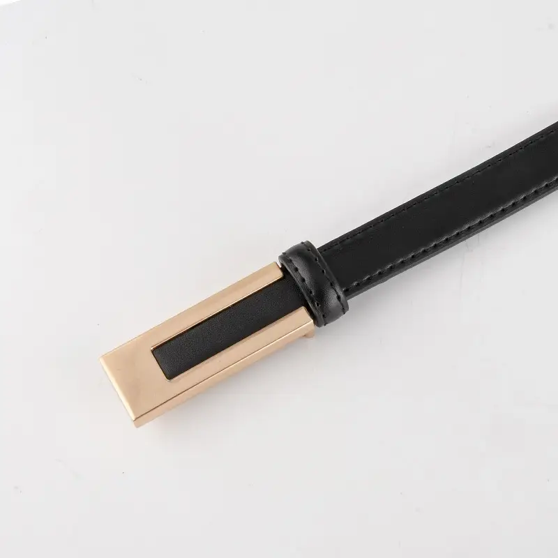 Black Genuine Leather Women's Belt Thin High-end Dress Suit - Image 3
